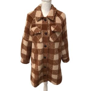 Greylin Shacket Shirt Jacket Womens Small Brown Plaid Button Up Boho Cozy Cabin
